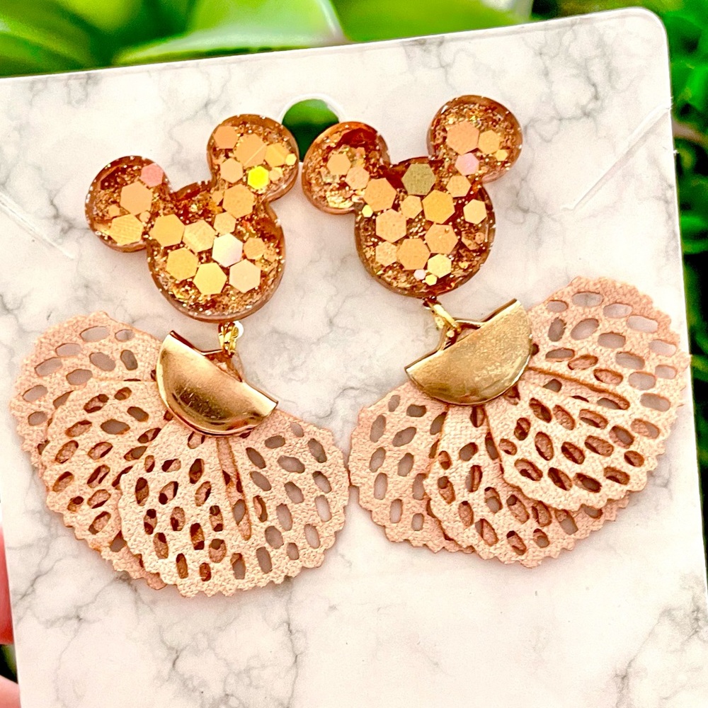 Acrylic Mickey Fan Dangle Earrings